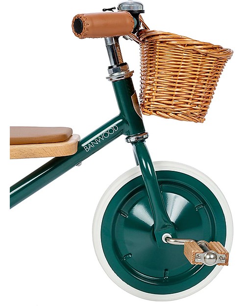 Banwood Triciclo Legno ed Ecopelle con Cestino - Verde - Dai 2 anni Tricicli