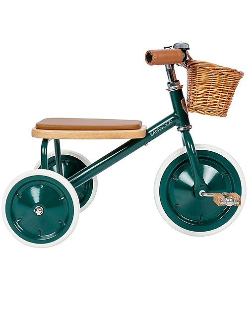 Banwood Triciclo Legno ed Ecopelle con Cestino - Verde - Dai 3 anni Tricicli