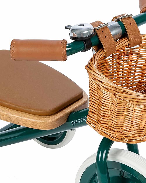 Banwood Triciclo Legno ed Ecopelle con Cestino - Verde - Dai 3 anni Tricicli