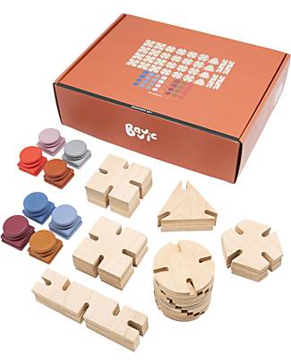 Bavvic Set Dreamer 64 Pezzi - Costruzioni in Legno di Faggio e Silicone - Promuove l'Apprendimento STEAM! Costruzioni in Legno