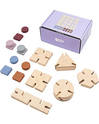 Bavvic Set Starter 32 Pezzi - Costruzioni in Legno di Faggio e Silicone - Promuove l'Apprendimento STEAM! Costruzioni in Legno