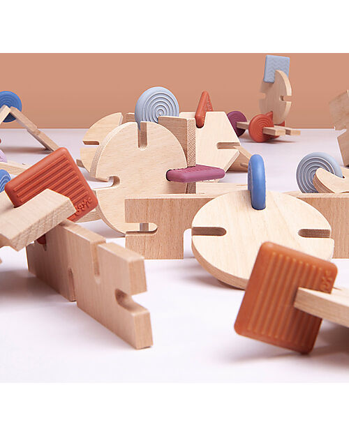 Bavvic Set Starter 32 Pezzi - Costruzioni in Legno di Faggio e Silicone -  Promuove l'Apprendimento STEAM! unisex (bambini)