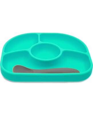 Bblüv Set Piatto Anti-Scivolo e Cucchiaio Yümi - Azzurro - Silicone Set Pappa
