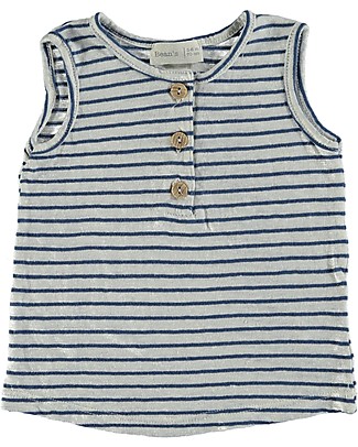 Bean's Barcelona Canotta Baby a Righe Whale - Blu - Lino T-Shirt e Canotte