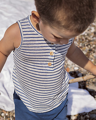 Bean's Barcelona Canotta Baby a Righe Whale - Blu - Lino T-Shirt e Canotte