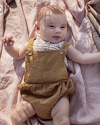 Bean's Barcelona Canotta Baby a Righe Whale - Caramello - Lino T-Shirt e Canotte