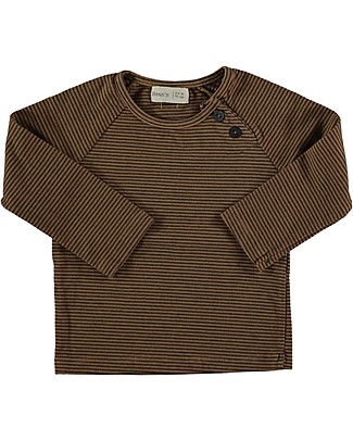 Bean's Barcelona Maglia Maniche Lunghe a Righe - Caramello - Cotone Bio Elasticizzato Maglie Manica Lunga