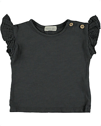 Bean's Barcelona T-Shirt Bimba con Balze Clam - Antracite - 100% Cotone Bio T-Shirt e Canotte