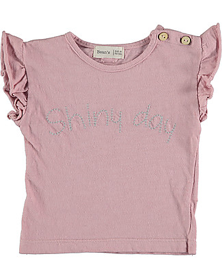 Bean's Barcelona T-Shirt Bimba con Balze Shiny Day - Rosa - Cotone bio T-Shirt e Canotte