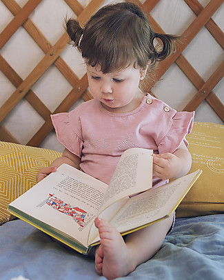 Bean's Barcelona T-Shirt Bimba con Balze Shiny Day - Rosa - Cotone bio T-Shirt e Canotte