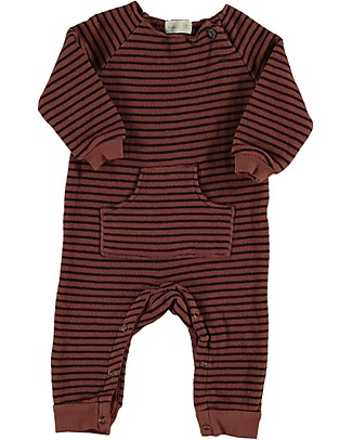 Bean's Barcelona Tutina Felpata a Maniche Lunghe - Righe Bordeaux - Cotone Bio Elasticizzato Tutine Lunghe Senza Piedi