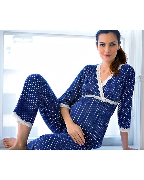 Belabumbum Dottie - Pigiama Premaman e Allattamento - Blu a Pois - 100% Cotone Pima Pigiami