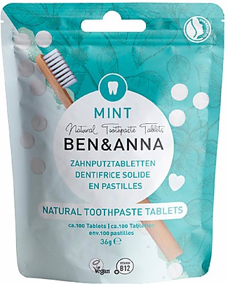 Ben & Anna Dentifricio in Pastiglie Naturali - Menta - 36 gr Dentifricio e Spazzolini