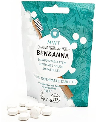 Ben & Anna Dentifricio in Pastiglie Naturali - Menta - 36 gr Dentifricio e Spazzolini