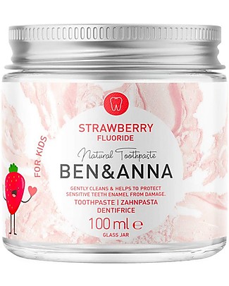 Ben & Anna Pasta Dentifricia Denti Sensibili per Bambini - Fragola - 100 ml Dentifricio e Spazzolini