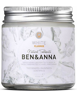 Ben & Anna Pasta Dentifricia Sbiancante con Fluoro - Con Antiossidanti e Vitamina A - 100 ml Dentifricio e Spazzolini