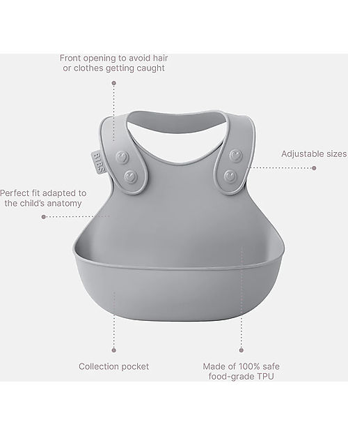 BIBS Bavaglino con Tasca - Grigio Chiaro - Impermeabile Senza BPA e Totalmente Riciclabile! Bavagli Impermeabili con Tasca