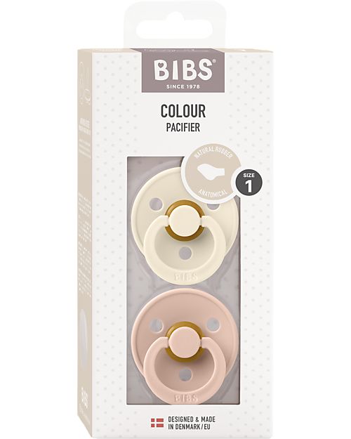 BIBS Ciuccio Colour - Tettarella Anatomica in Gomma Naturale - Avorio e Rosa Cipria - Senza PBA, PVC e Flatati Ciucci