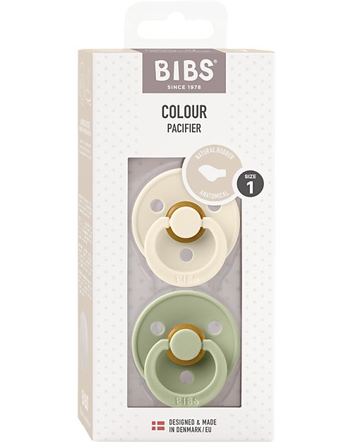 BIBS Ciuccio Colour - Tettarella Anatomica in Gomma Naturale - Avorio e Verde Salvia - Senza PBA, PVC e Flatati Ciucci