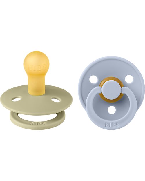 BIBS Ciuccio Colour - Tettarella Ciliegia in Gomma Naturale - Khaki e Dusty Blue - Senza PBA, PVC e Flatati Ciucci