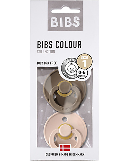 BIBS Ciuccio Colour - Tettarella Ciliegia in Gomma Naturale - Nocciola e Rosa Cipria - Senza PBA, PVC e Flatati Ciucci