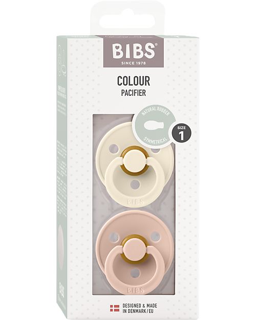 BIBS Ciuccio Colour - Tettarella Simmetrica in Gomma Naturale - Avorio e Rosa Cipria - Senza PBA, PVC e Flatati Ciucci