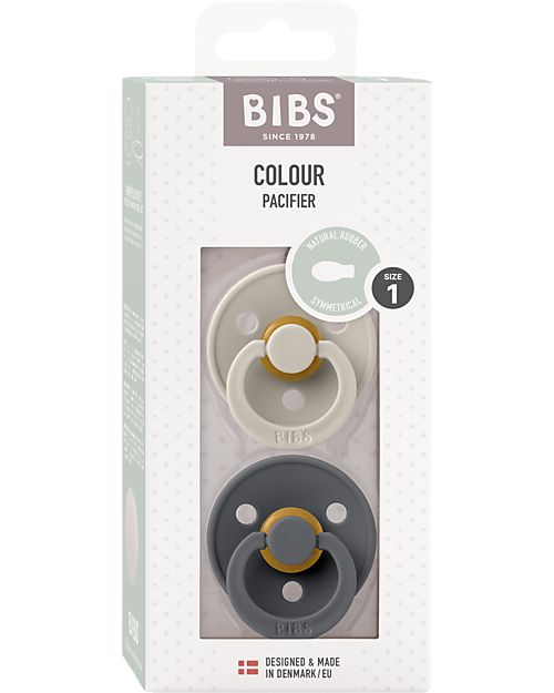 BIBS Ciuccio Colour - Tettarella Simmetrica in Gomma Naturale - Sabbia e Iron - Senza PBA, PVC e Flatati Ciucci