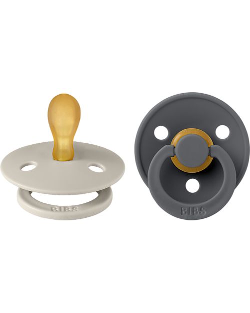 BIBS Ciuccio Colour - Tettarella Simmetrica in Gomma Naturale - Sabbia e Iron - Senza PBA, PVC e Flatati Ciucci