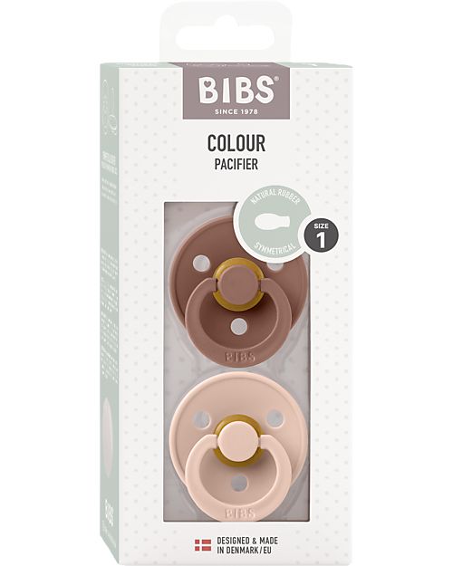 BIBS Ciuccio Colour - Tettarella Simmetrica in Gomma Naturale - Woodchuck e Rosa Cipria - Senza PBA, PVC e Flatati Ciucci