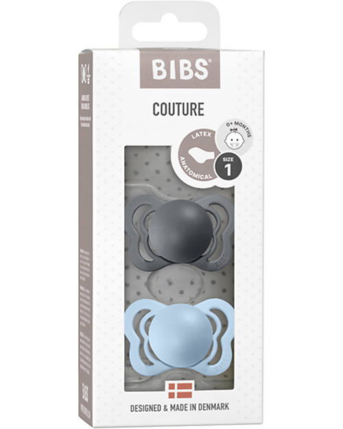 BIBS Ciuccio Couture - Tettarella Anatomica in Gomma Naturale - Iron e Baby Blue - Senza PBA, PVC e Flatati Ciucci