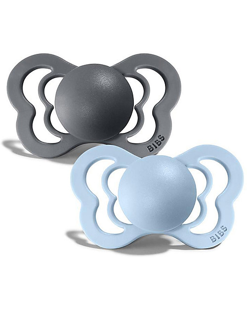 BIBS Ciuccio Couture - Tettarella Anatomica in Gomma Naturale - Iron e Baby Blue - Senza PBA, PVC e Flatati Ciucci