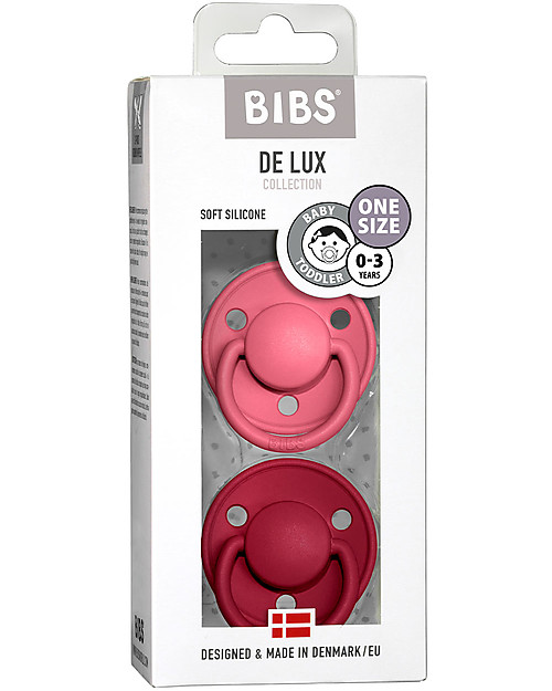 BIBS Ciuccio De Lux - Tettarella Ciliegia in Silicone - Corallo e Ruby - Senza PBA, PVC e Flatati Ciucci