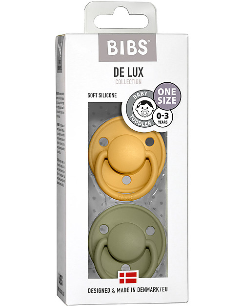 BIBS Ciuccio De Lux - Tettarella Ciliegia in Silicone - Honey Bee e Oliva - Senza PBA, PVC e Flatati Ciucci