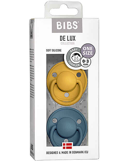 BIBS Ciuccio De Lux - Tettarella Ciliegia in Silicone - Senape e Petrolio - Senza PBA, PVC e Flatati Ciucci