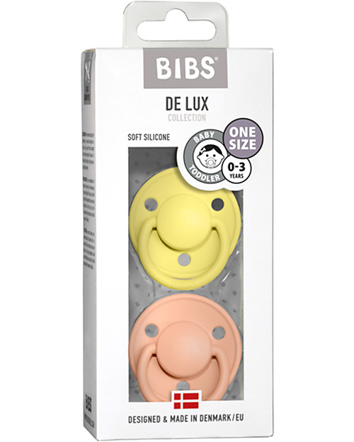 BIBS Ciuccio De Lux - Tettarella Ciliegia in Silicone - Sunshine e Peach Sunset - Senza PBA, PVC e Flatati Ciucci