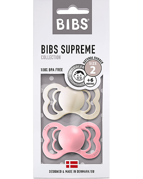 BIBS Ciuccio Supreme - Tettarella Simmetrica in Gomma Naturale - Avorio e Baby Pink  - Senza PBA, PVC e Flatati Ciucci