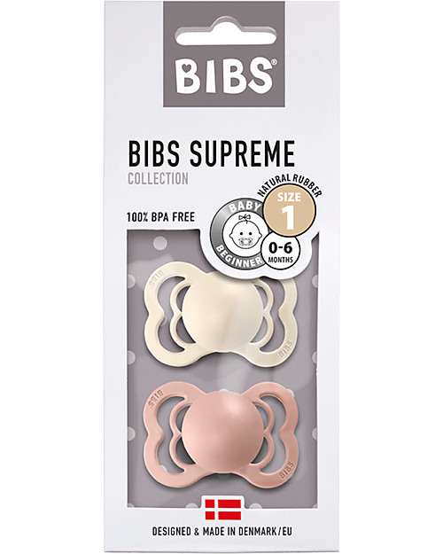 BIBS Ciuccio Supreme - Tettarella Simmetrica in Gomma Naturale - Avorio e Rosa Cipria - Senza PBA, PVC e Flatati Ciucci