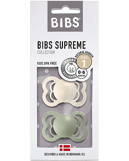 BIBS Ciuccio Supreme - Tettarella Simmetrica in Gomma Naturale - Avorio e Verde Salvia - Senza PBA, PVC e Flatati Ciucci