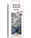 BIBS Ciuccio Supreme - Tettarella Simmetrica in Gomma Naturale - Cloud e Steel Blue - Senza PBA, PVC e Flatati Ciucci