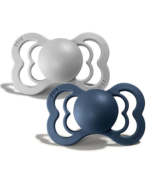 BIBS Ciuccio Supreme - Tettarella Simmetrica in Gomma Naturale - Cloud e Steel Blue - Senza PBA, PVC e Flatati Ciucci