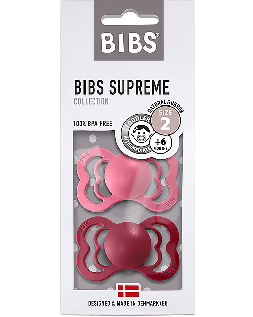 BIBS Ciuccio Supreme - Tettarella Simmetrica in Gomma Naturale - Corallo e Ruby - Senza PBA, PVC e Flatati Ciucci