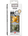 BIBS Ciuccio Supreme - Tettarella Simmetrica in Gomma Naturale - Honey Bee e Oliva - Senza PBA, PVC e Flatati Ciucci
