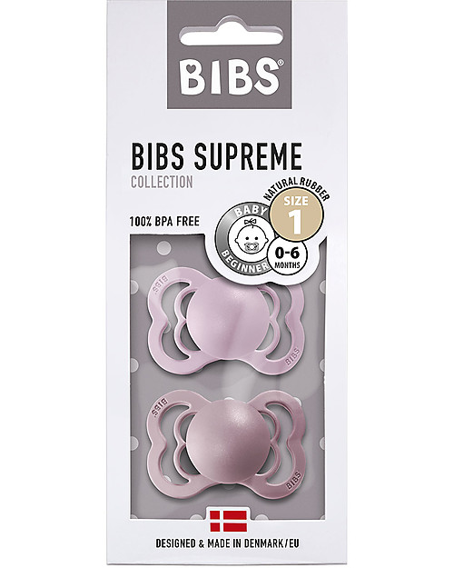 BIBS Ciuccio Supreme - Tettarella Simmetrica in Gomma Naturale - Lilla Chiaro e Heather  - Senza PBA, PVC e Flatati Ciucci