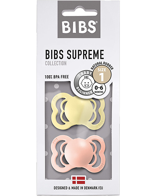 BIBS Ciuccio Supreme - Tettarella Simmetrica in Gomma Naturale - Sunshine e Peach Sunset - Senza PBA, PVC e Flatati Ciucci