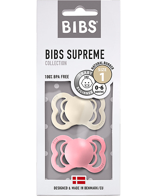 BIBS Ciuccio Supreme - Tettarella Simmetrica in Silicone - Avorio e Baby Pink  - Senza PBA, PVC e Flatati Ciucci