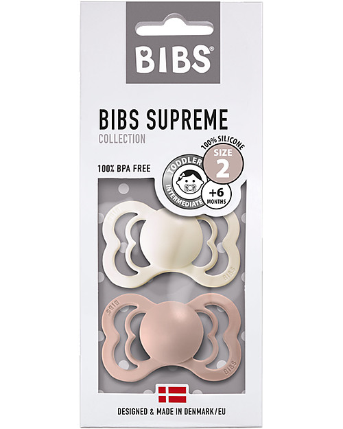 BIBS Ciuccio Supreme - Tettarella Simmetrica in Silicone - Avorio e Rosa Cipria - Senza PBA, PVC e Flatati Ciucci