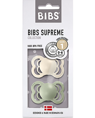 BIBS Ciuccio Supreme - Tettarella Simmetrica in Silicone - Avorio e Verde Salvia - Senza PBA, PVC e Flatati Ciucci