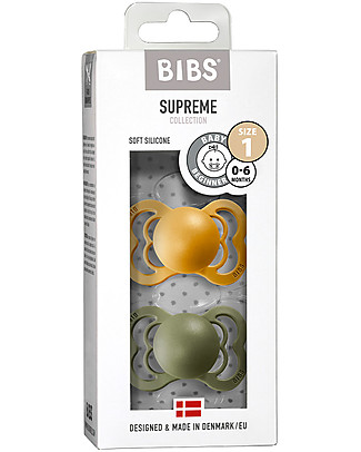 BIBS Ciuccio Supreme - Tettarella Simmetrica in Silicone - Honey Bee e Oliva - Senza PBA, PVC e Flatati Ciucci