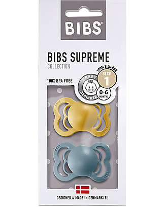 BIBS Ciuccio Supreme - Tettarella Simmetrica in Silicone - Senape e Petrolio - Senza PBA, PVC e Flatati Ciucci