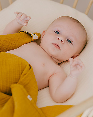 BIBS Copertina in Mussola 100% Cotone GOTS - Mostarda - 120x120cm Swaddle di Mussola